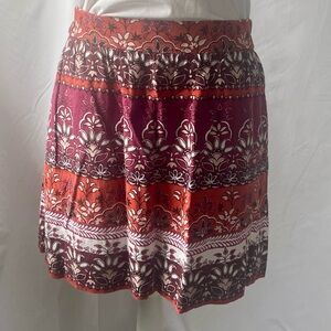 LOFT Burgundy/Orange Stretch Waist, A-Line Mini Skirt with Pockets Size L